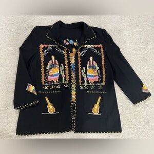 Viva Mexico Embroidered Black Jacket Duster Handmade Fits like a S/M